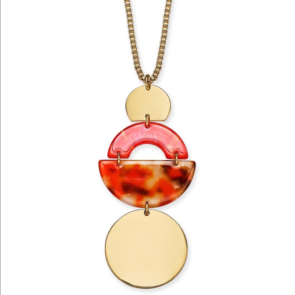 Alfani gold & red tortoise geometric necklace 36”